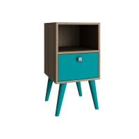 Manhattan Comfort 1AMC126 Abisko Side Table with  1 shelf in Oak and Aqua 